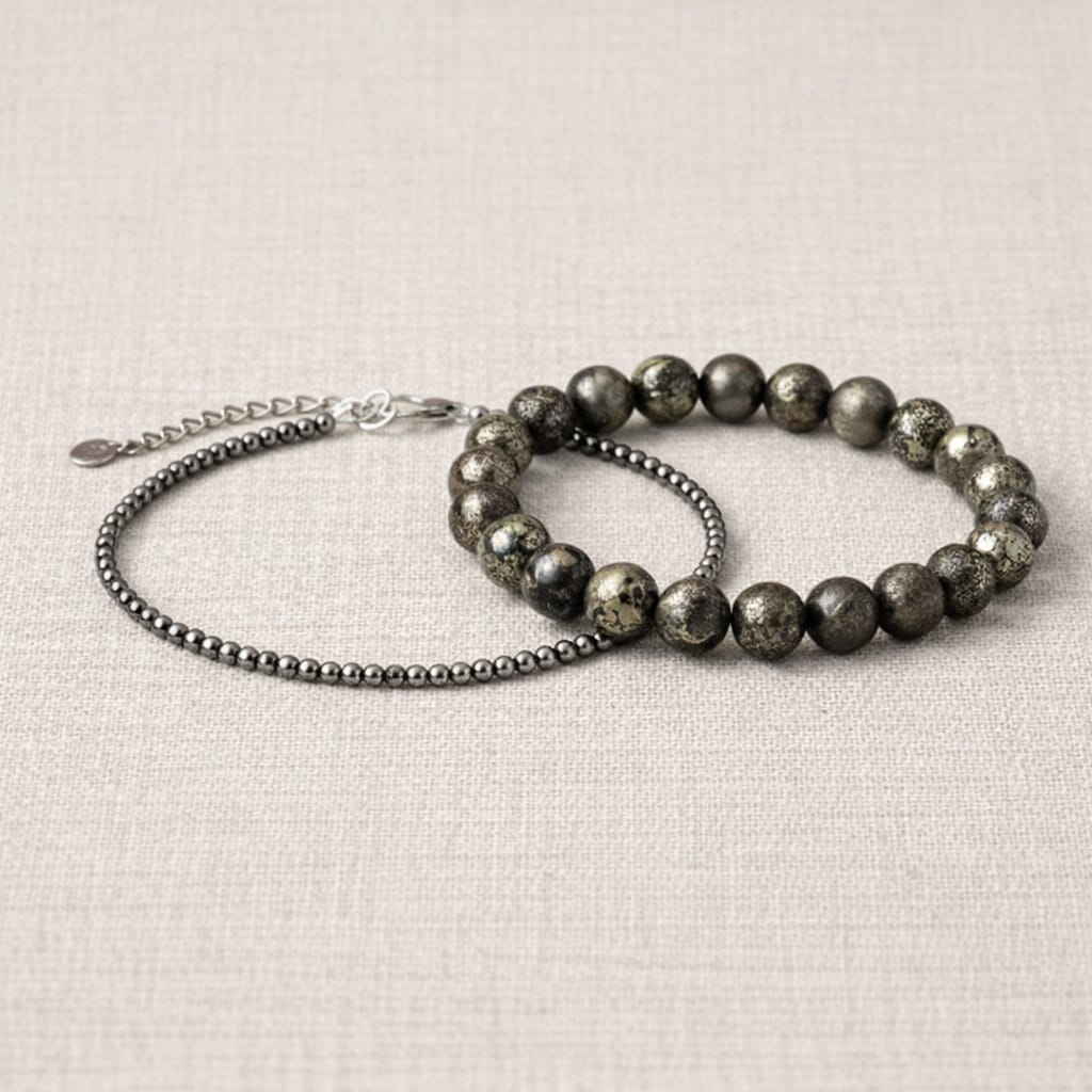 Raw Pyrite Anklet & Bracelet Combo for Couples