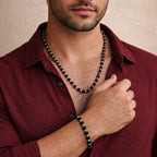 Silver Cap Karungali Mala & Bracelet Combo