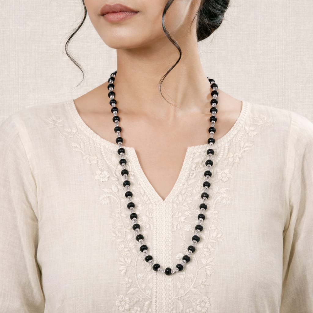 Silver Cap Karungali Malai | Authentic Black Ebony Wood Spiritual Mala