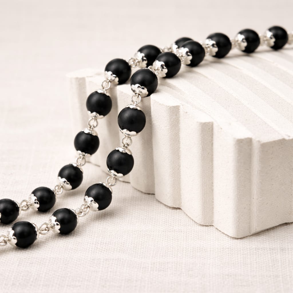 Silver Cap Karungali Malai | Authentic Black Ebony Wood Spiritual Mala