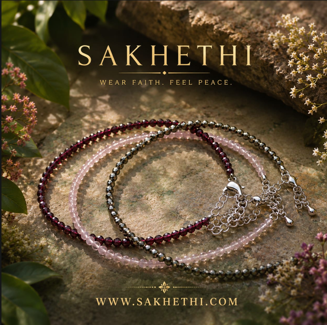 Trio Crystal Anklet – Rose Quartz, Red Garnet & Pyrite