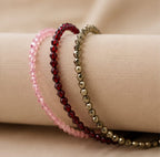 Trio Crystal Anklet – Rose Quartz, Red Garnet & Pyrite