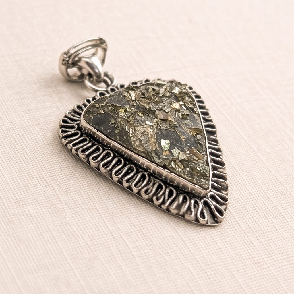 Raw Pyrite Stone Pendant – Antique Finish