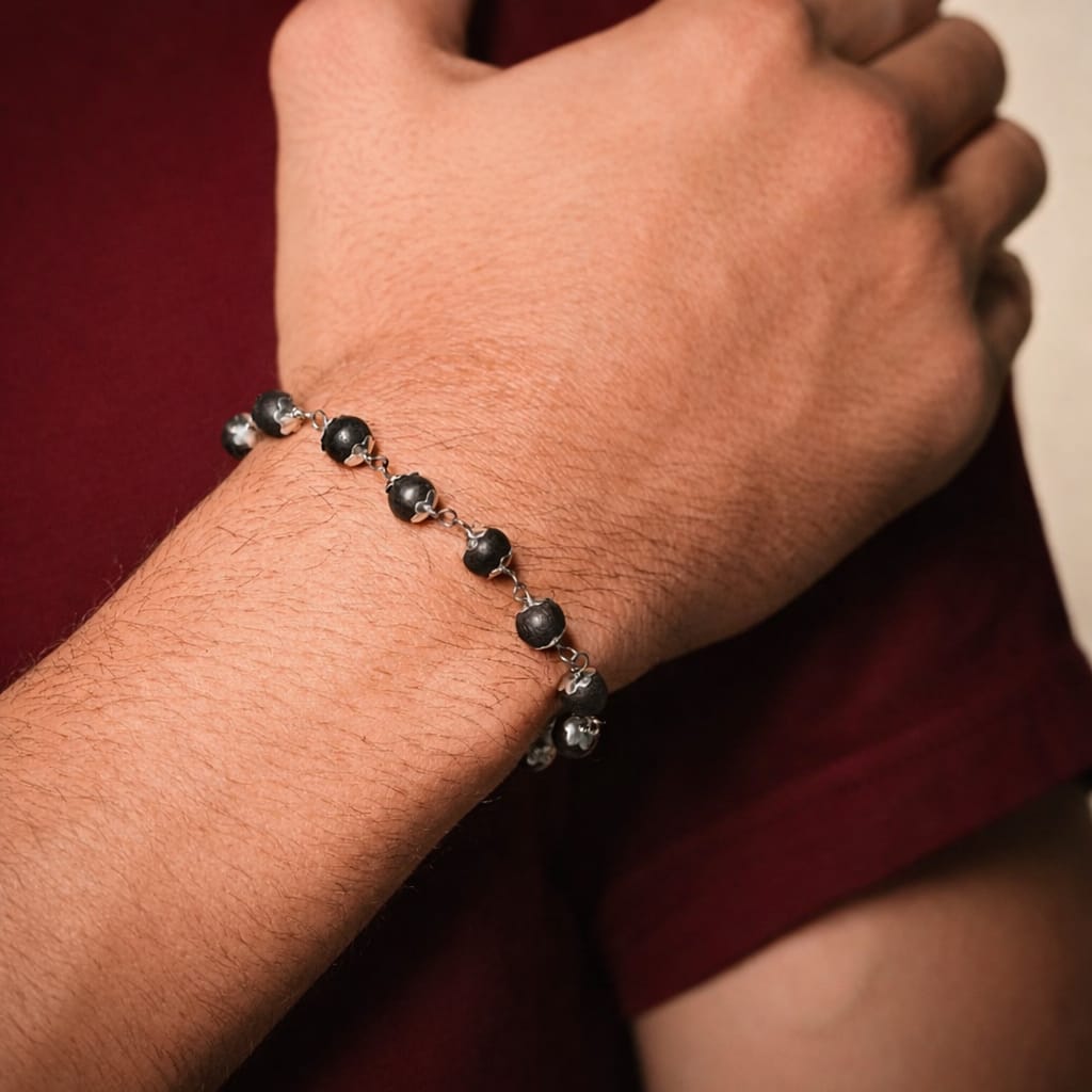 Silver Cap Karungali Wood Bracelet