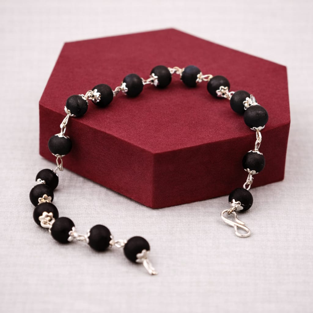 Silver Cap Karungali Wood Bracelet