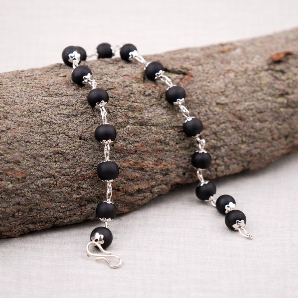 Silver Cap Karungali Wood Bracelet