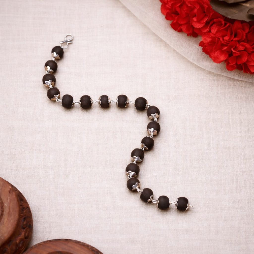 Silver Cap Karungali Wood Bracelet
