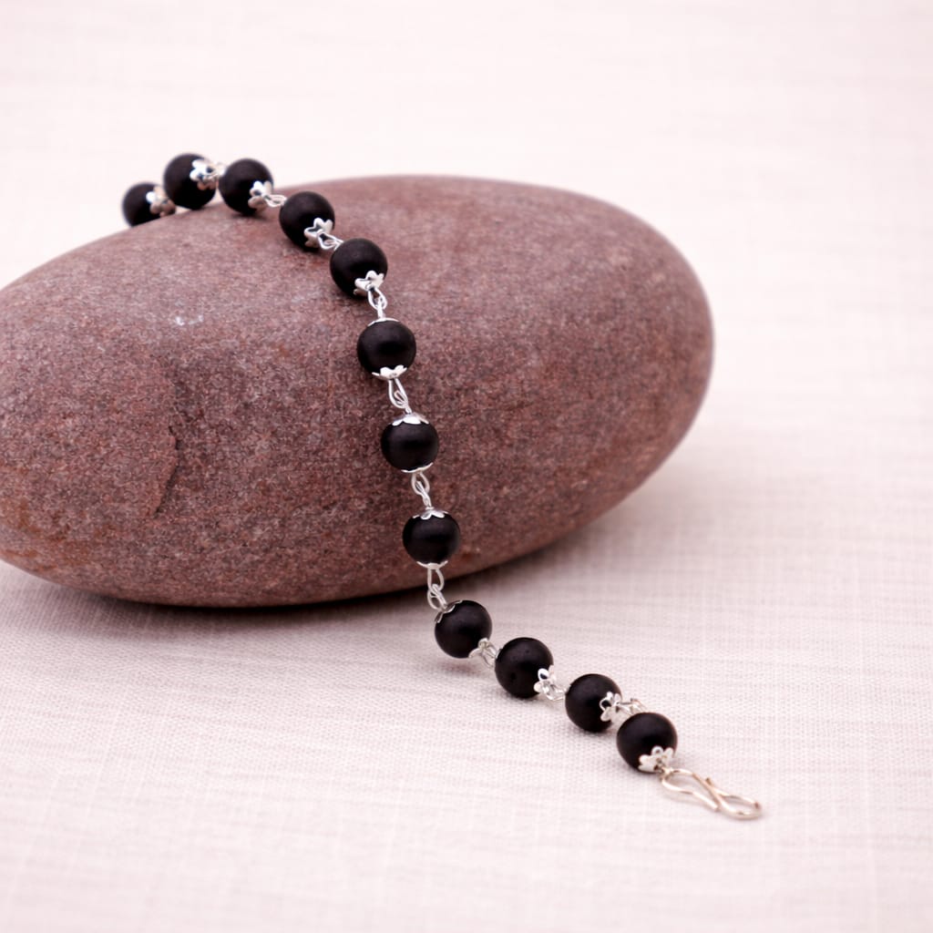 Silver Cap Karungali Wood Bracelet