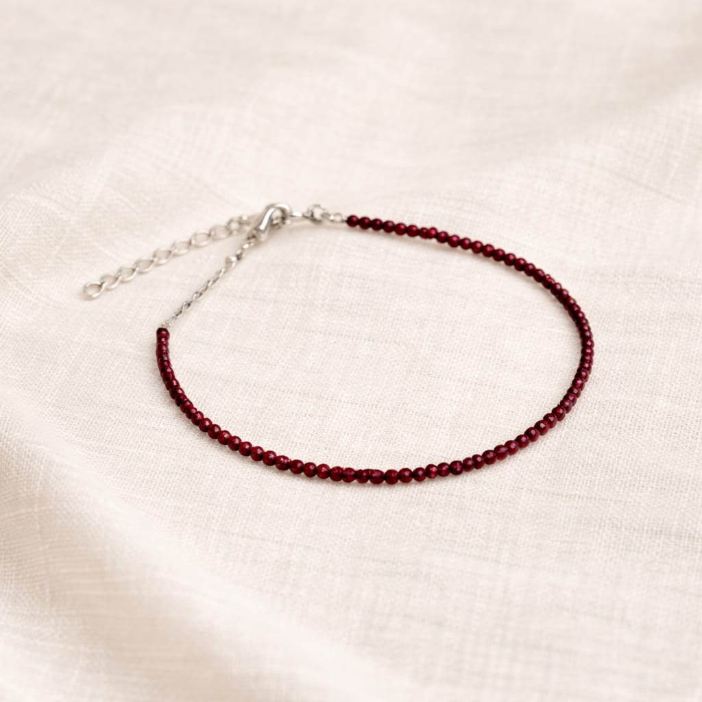 Natural Red Garnet Stone Adjustable Anklet